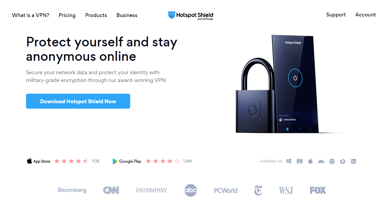 Hotspot Shield VPN homepage