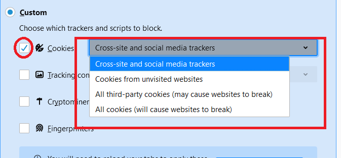 How to block browser cookies in Firefox computer