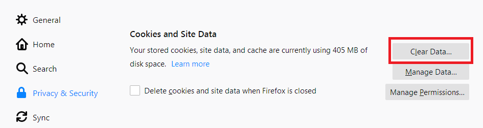 How to clear cache storage space in Firefox computer