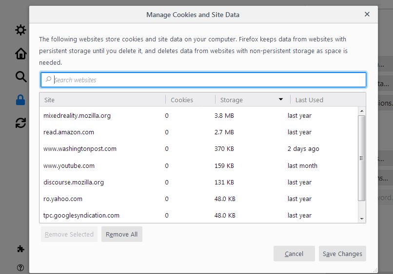 How to clear cache storage space of a single website in Firefox computer