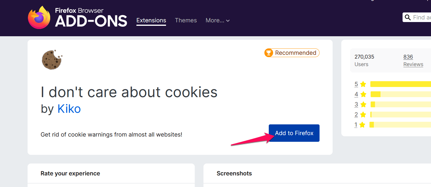 Saya tidak peduli dengan cookie Tambahkan ke add-on Firefox