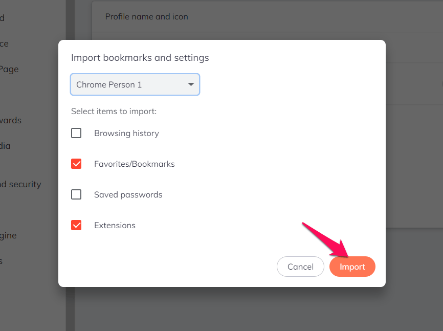 Import Bookmarks Command Button on Brave Computer