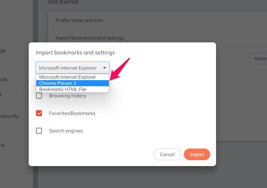 Import Bookmarks Source Selection in Brave Computer
