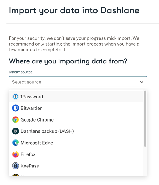 Import your data into Dashlane for external services