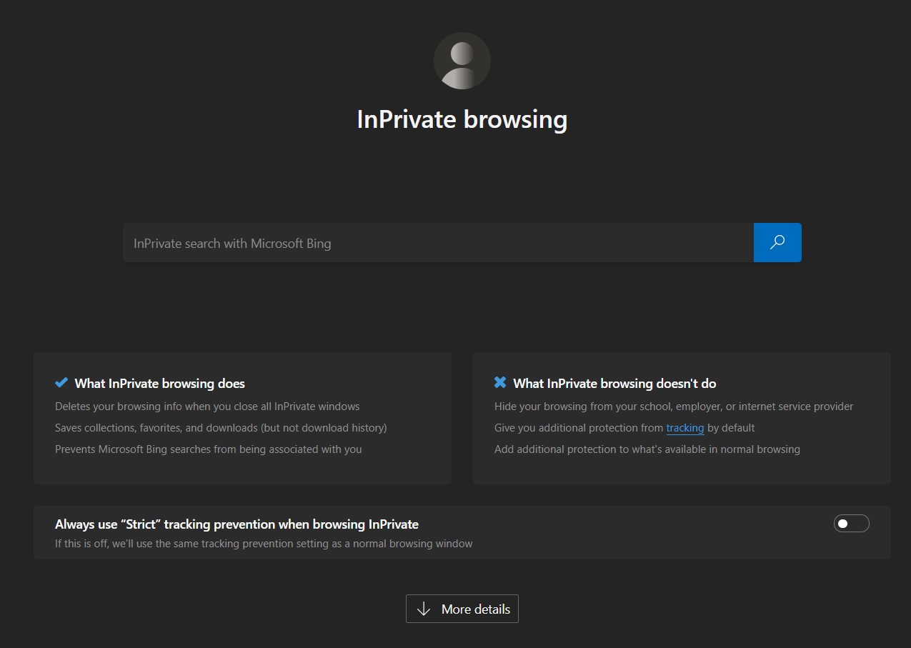 InPrivate Secured browsing in Microsoft Edge browser