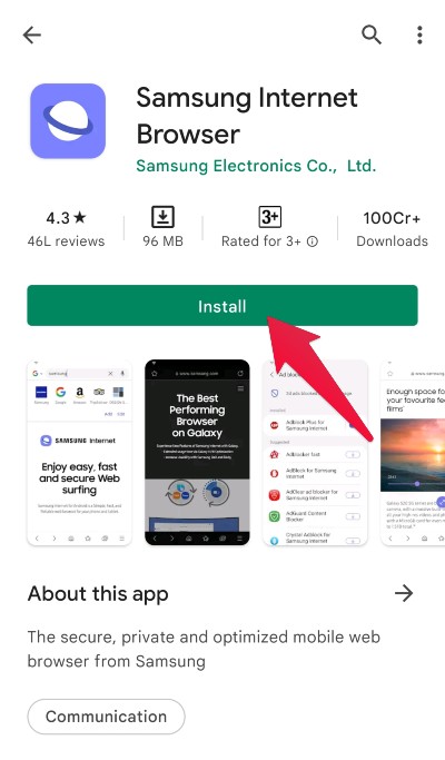 Install Samsung Internet Browser from Google Play Store