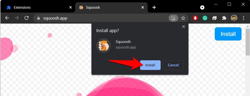 Install Squoosh PWA app on Chrome browser