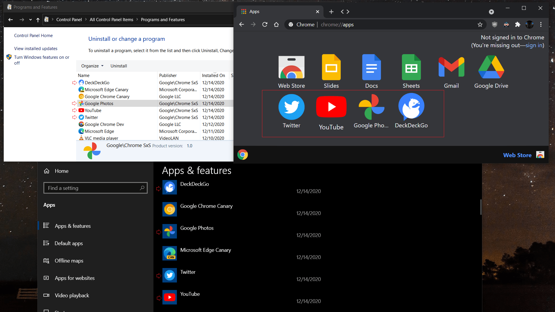 Installed Chrome App in Windows Control Panel