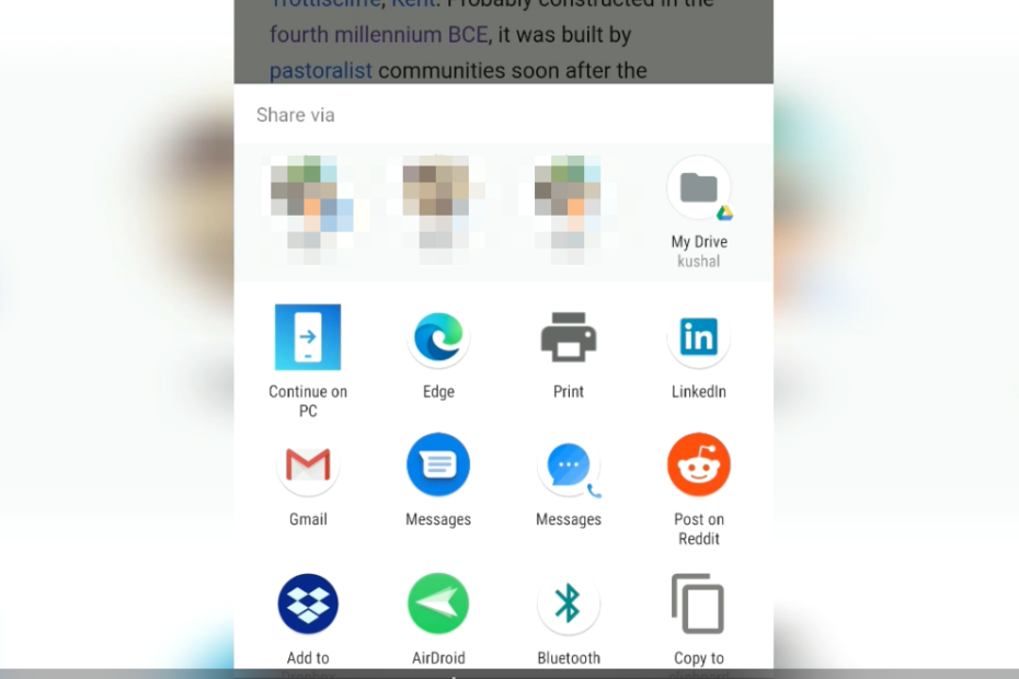 Link Sharing in Microsoft Edge for Android