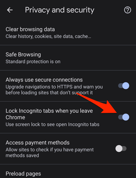 Lock incognito tabs option on Chrome Android
