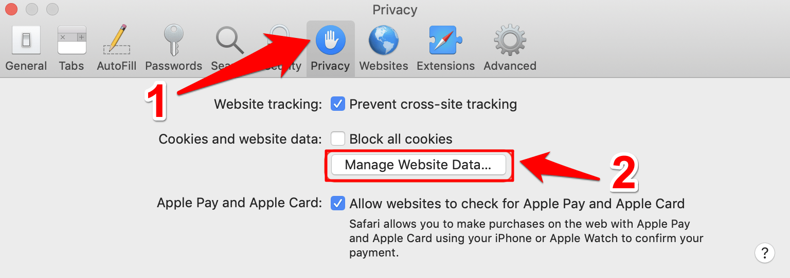 Manage Cookies and Website Data in Safari browser