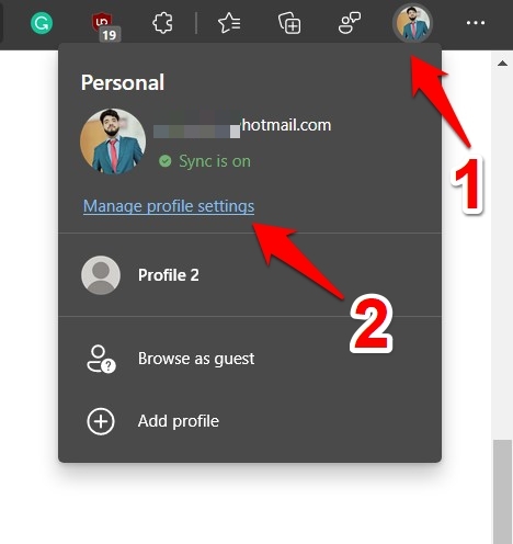 Manage Profile Settings in Edge browser