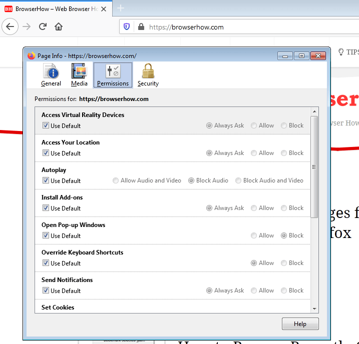 Manage Site Settings and Permissions in Firefox Computer browser