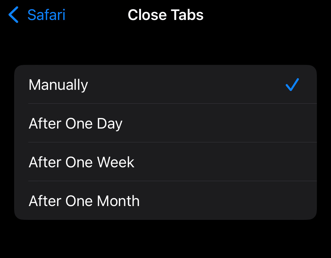 Manually Close Tabs in Safari iPhone browser settings
