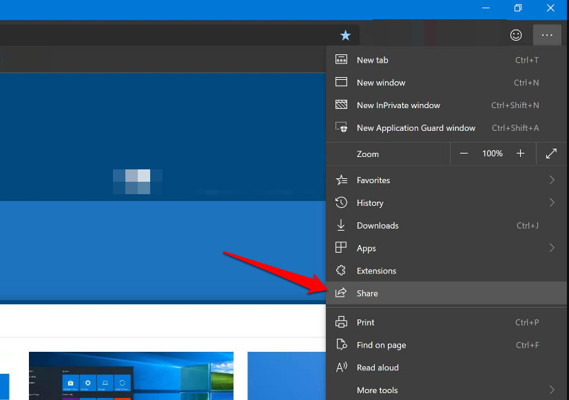 Microsoft Edge Share Option Button for WindowsOS
