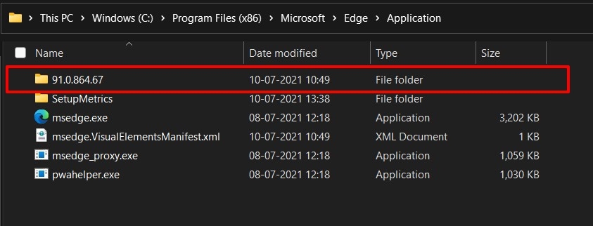 Папка приложения номера версии браузера Microsoft Edge