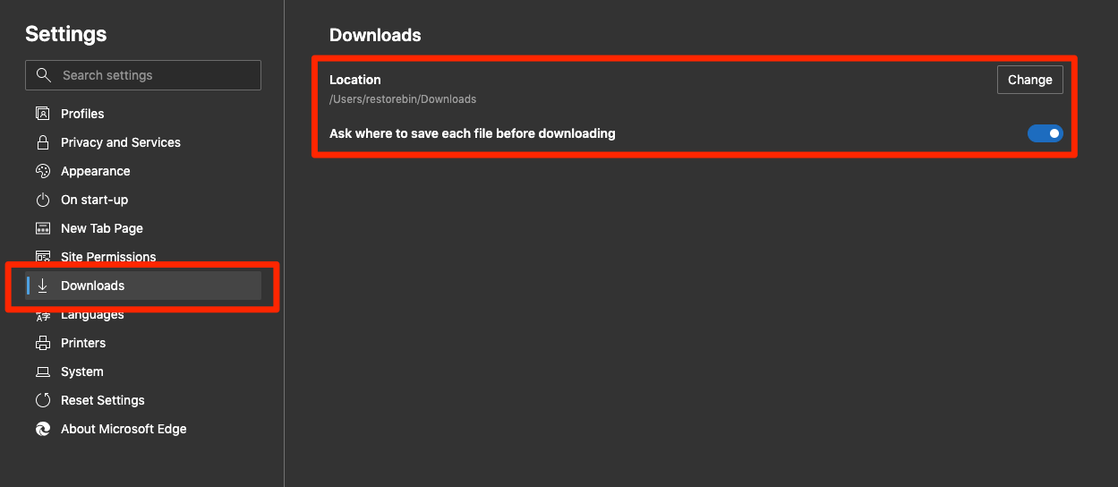 Microsoft Edge Download Location and Settings