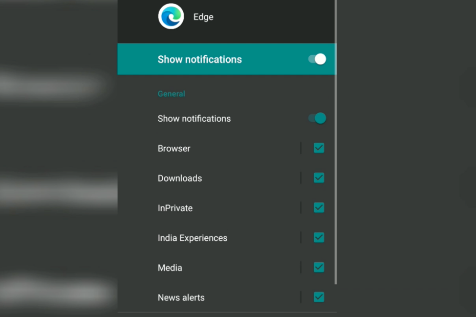 Microsoft Edge for Android Notification Settings