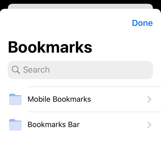 Mobile Bookmarks and Bookmarks Bar folder in Chrome iOS