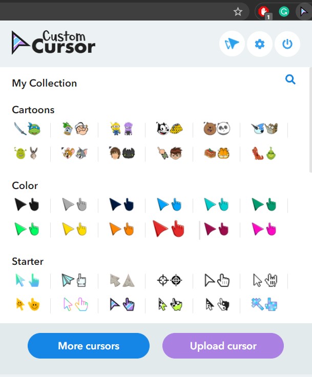 More cursor and upload cursor option in Custom Cursor for Chrome