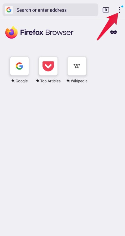 More options menu in Firefox for Android