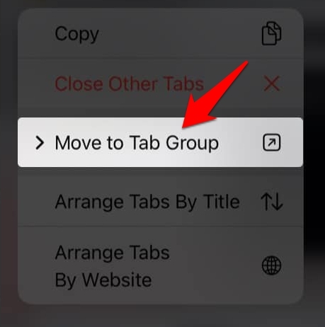 Move the open Tab to Tab Group in Safari iOS
