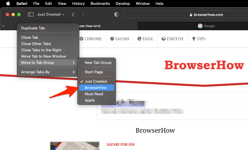 Move Tab to Another Tab Group in Safari MacOS
