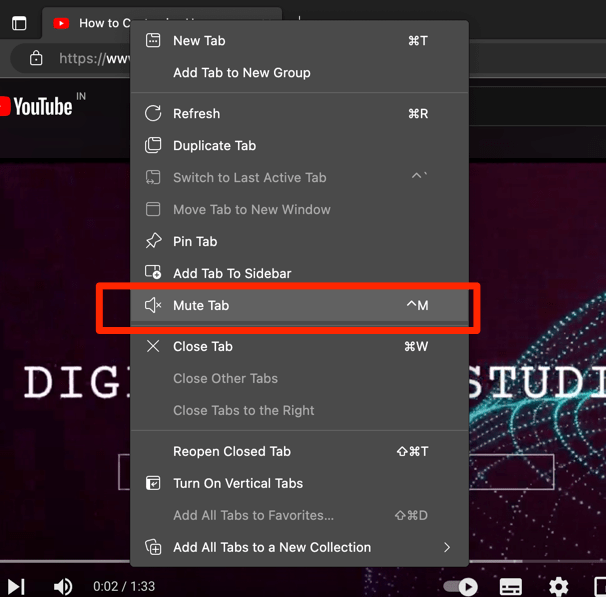 Mute Tab option in Edge browser