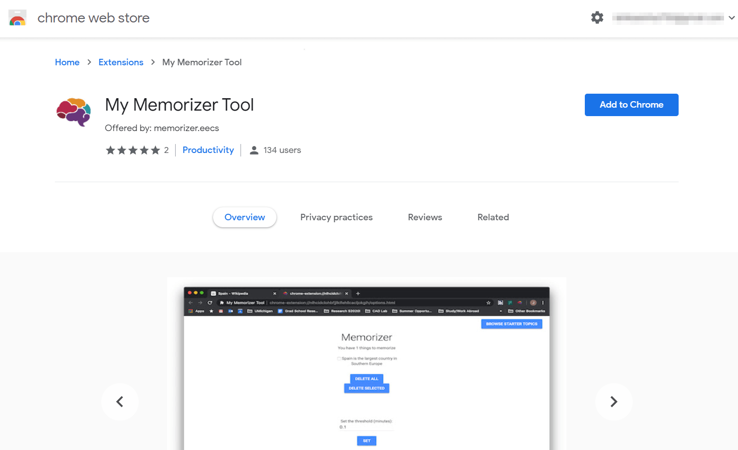 My Memorizer Tool Chrome Extension