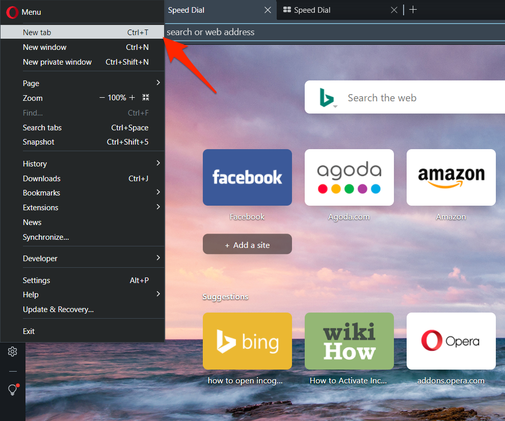 Open New Tab in Opera Browser