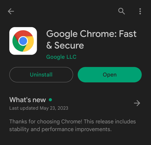 Open newly installed Chrome browser on the Android phone