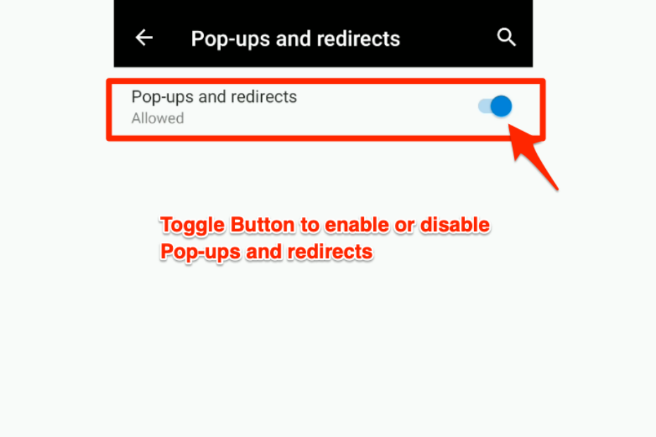 Pop-ups and redirects option in Edge Android