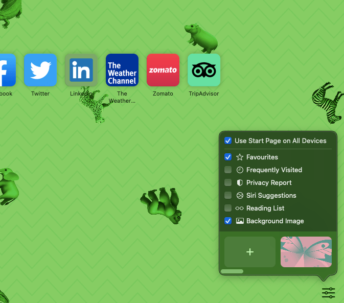 Preset and Custom Add option for Background Image in Safari Mac