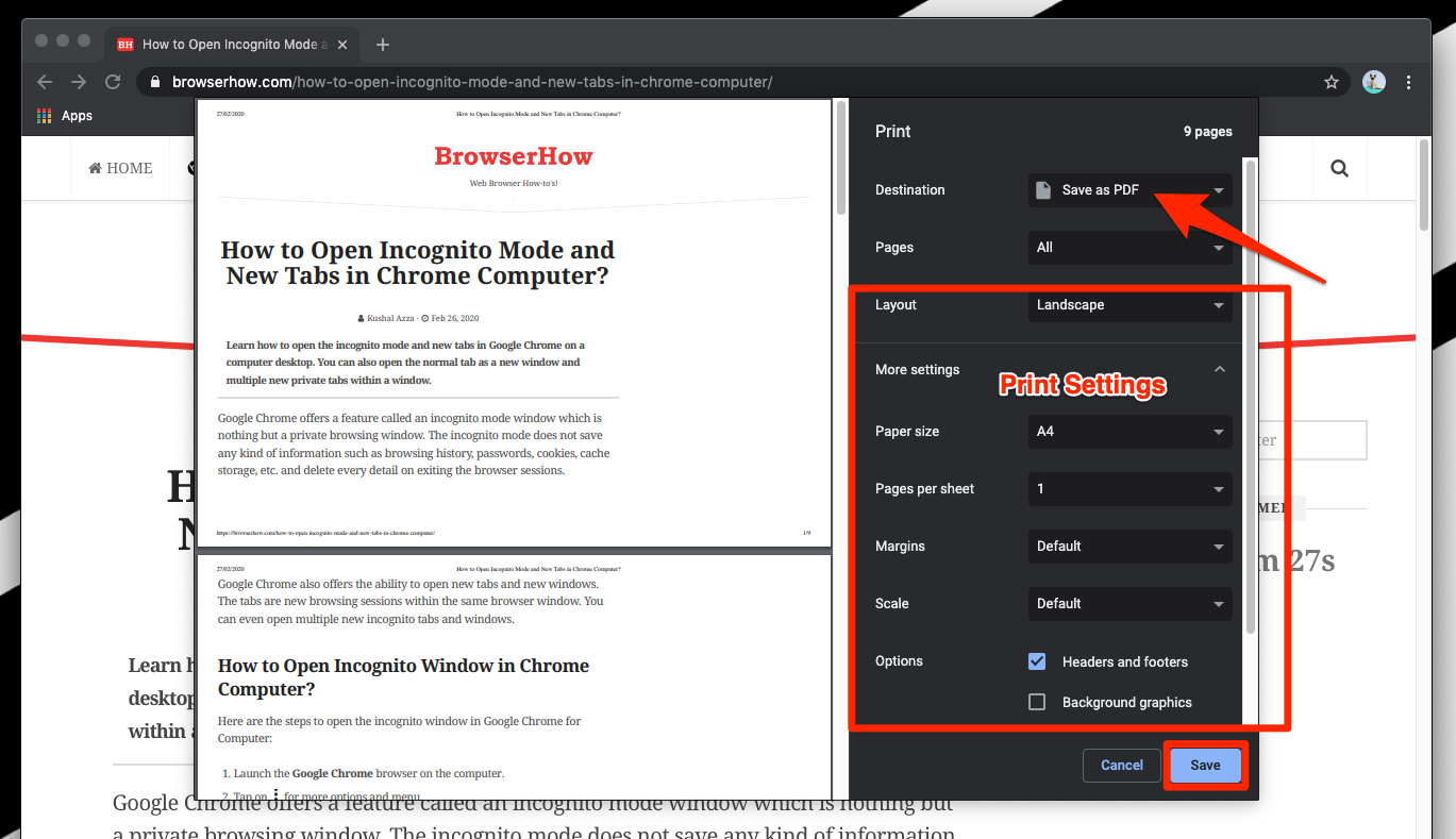 Print and Save as PDF in Chrome Computer