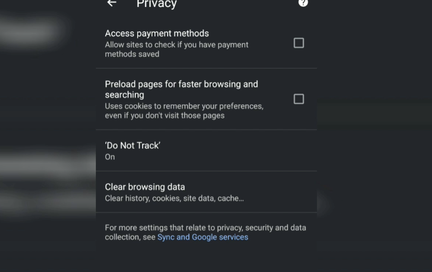 Privacy Settings in Chrome Android