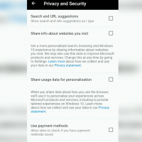 Privacy and Security settings in Microsoft Edge for Android