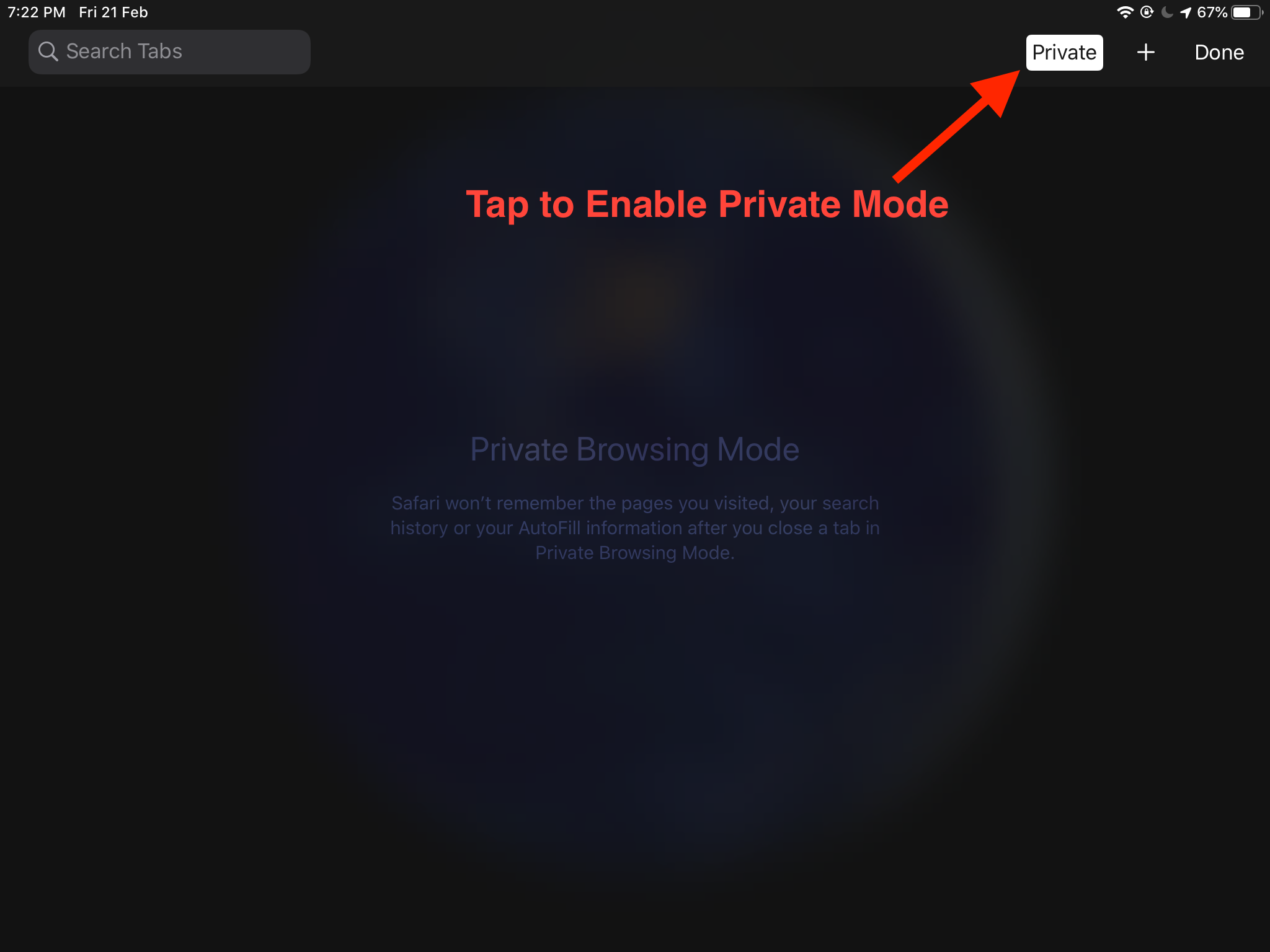 Private Browsing in Safari Browser on iPad OS