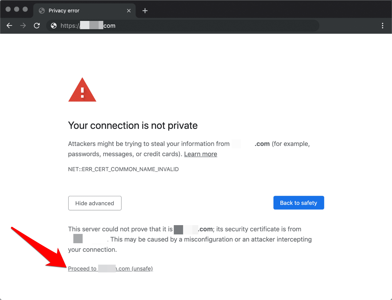 Proceed to Website Unsafe link on Chrome