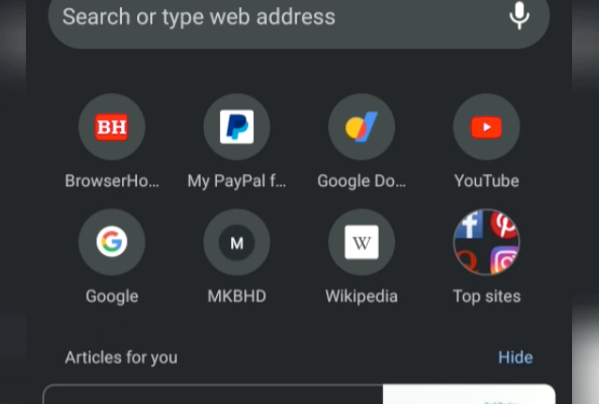Quick link icons Chrome Android