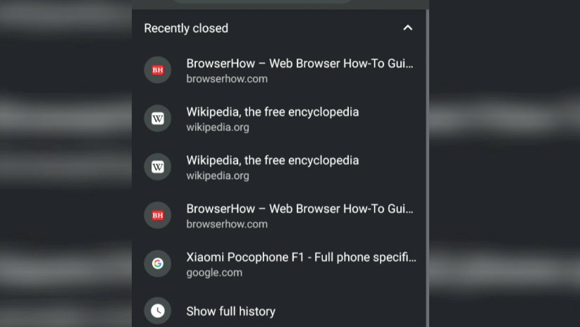 Recently Closed Website and Tabs on Chrome Android