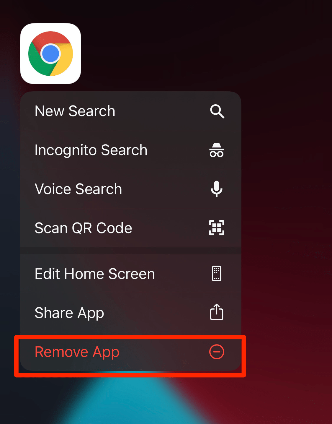 Remove Chrome App from the iPhone Device