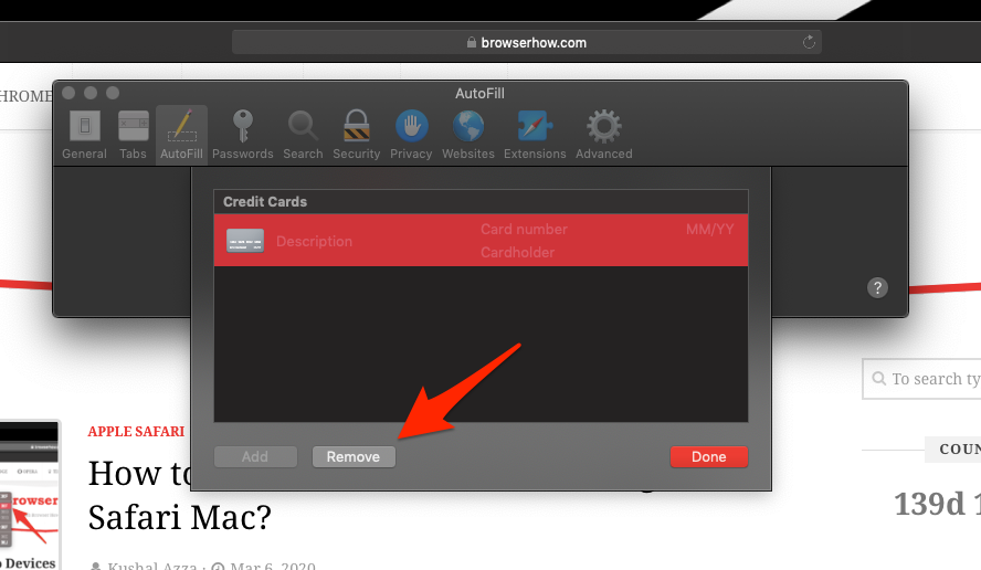 Remove Credit Card Details for AutoFill in Safari Mac