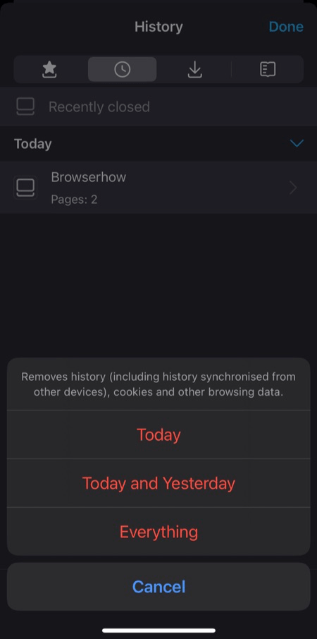 Remove history and other browsing data from Firefox iPhone