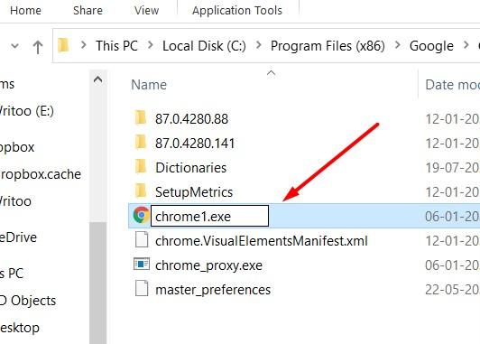 Переименовать исполняемый файл Chrome
