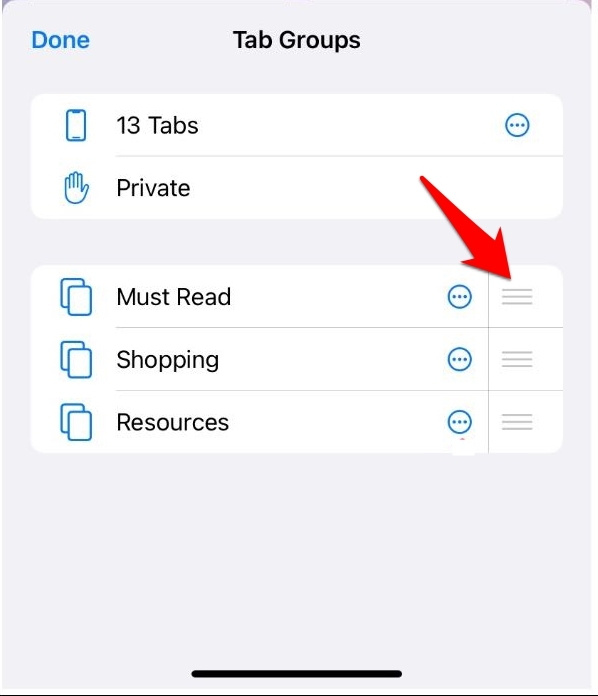 Reorder Tab Group in Safari iOS