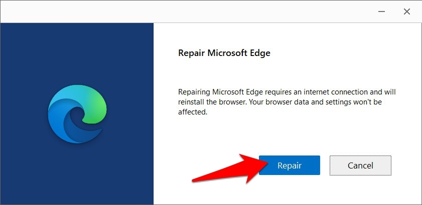 Repair Microsoft Edge browser
