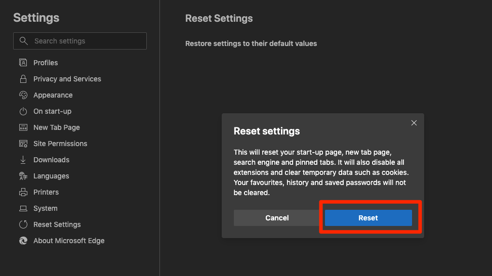 Reset Microsoft Edge Settings on Computer