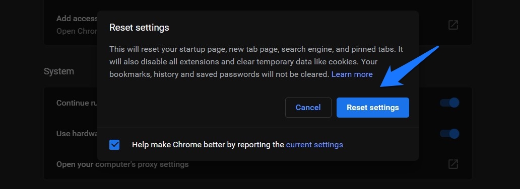 Resetting Google Chrome Settings