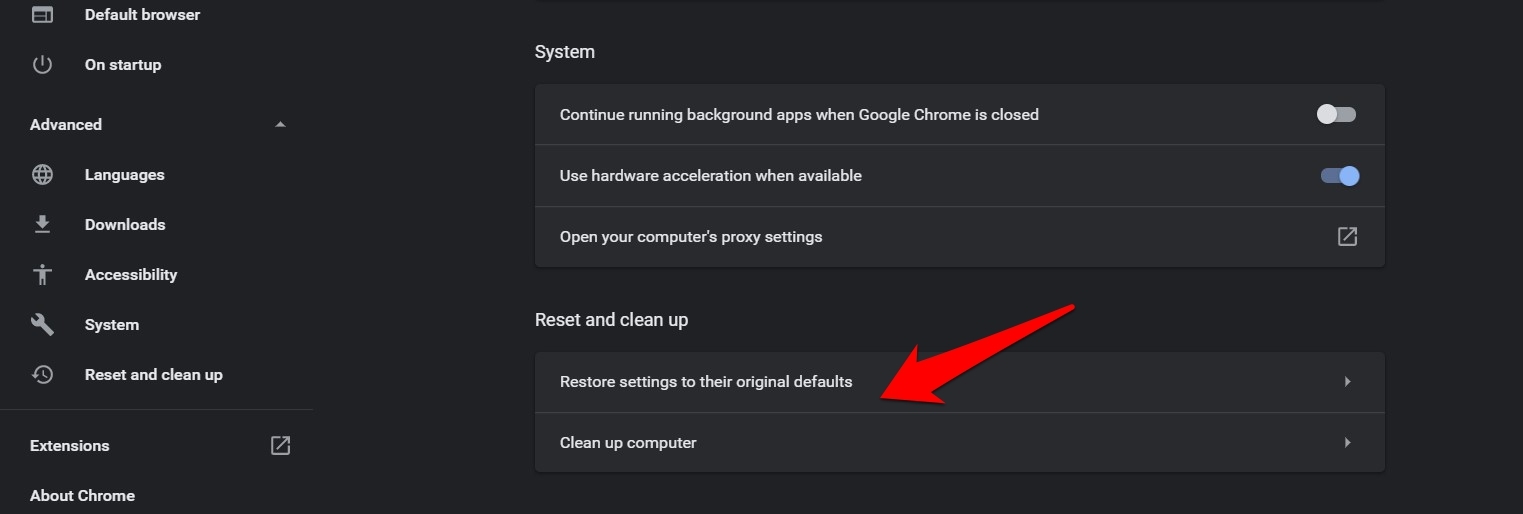 Restore Settings to Default in Chrome