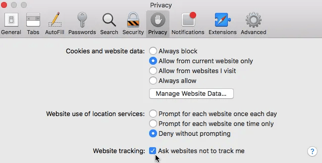 Safari Browser Privacy Preference